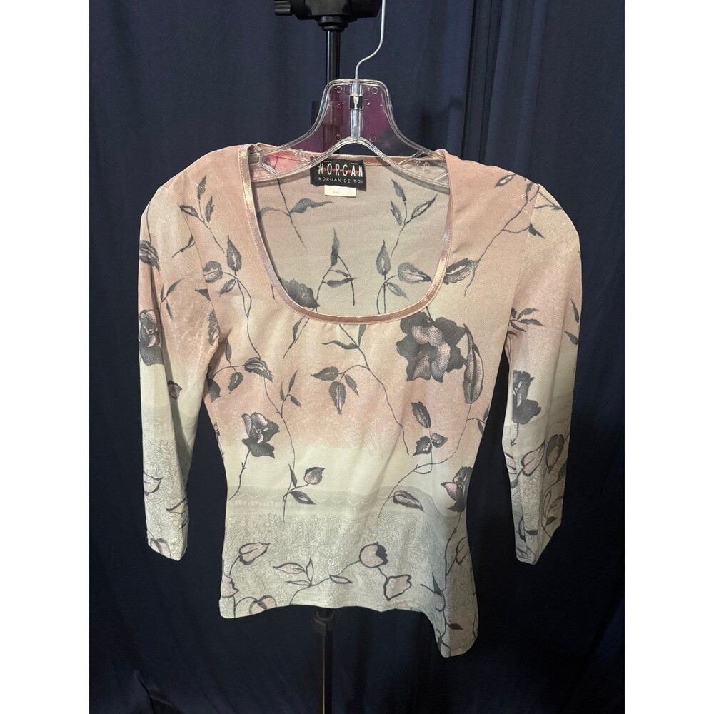 Vintage Y2K Morgan de Toi Floral Mesh Top 3/4 Sleeve Fairy Grunge